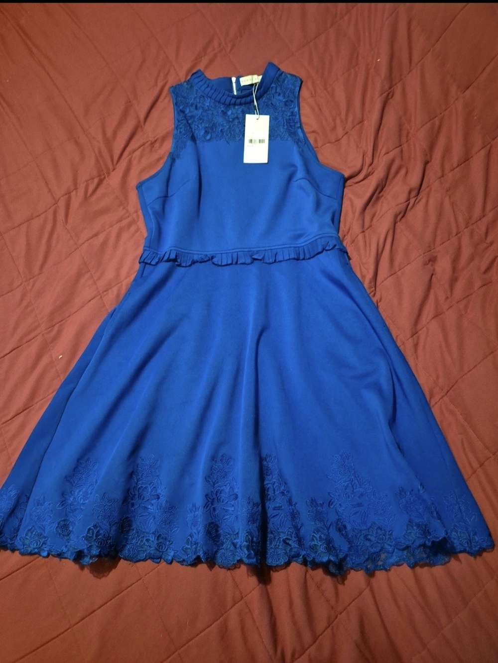 Sleeveless Royal Blue Lace-Trim Fit & Flare Midi Dress